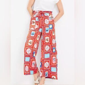 LOFT Red and Blue Can print  Patterned Wide-Leg Pants